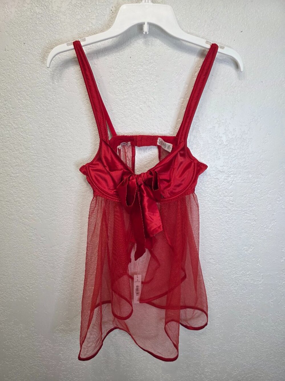 Adore Me Red Mesh Babydoll Lingerie Set – Size M – NWT Satin Bow Sheer Cami